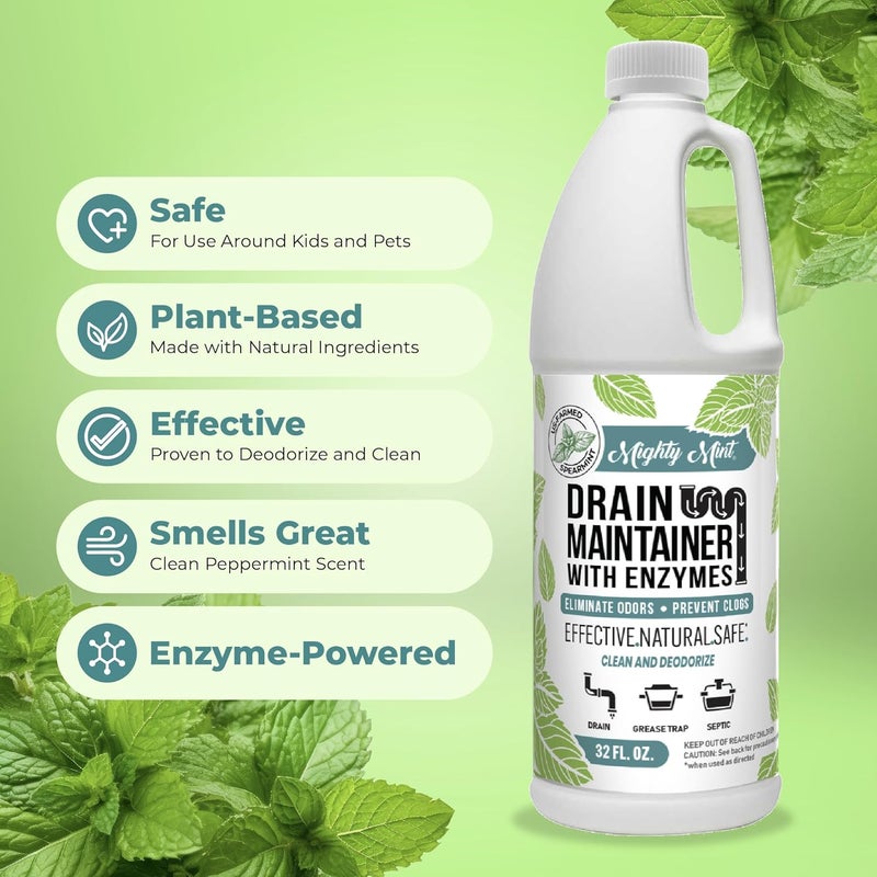 Mighty Mint Drain Maintainer with Enzymes – Drain Cleaner Controls Bad Smells and Prevents Buildup for Drains, Grease Traps, Septic, 32oz - Image 4